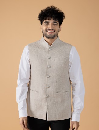 Beige terry rayon texture waistcoat