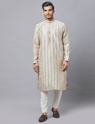 Beige silk kurta set for festive wear
