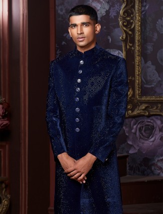 Blue Velvet Indowestern for a Trending Wedding Look