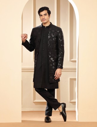 Latest black indowestern in silk