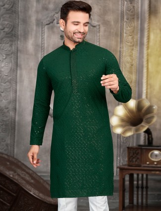 Stylish dark green cotton kurta