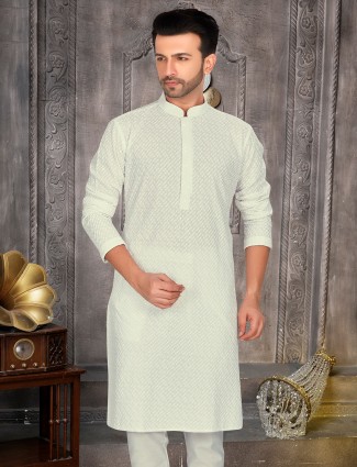 Cream cotton embroidery kurta