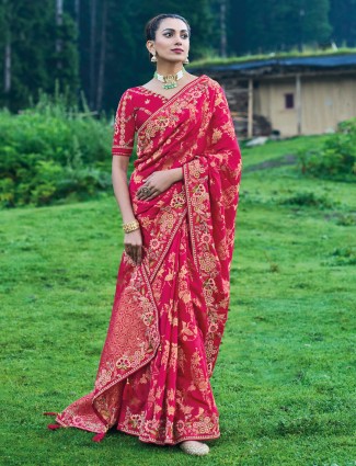 Dark pink saree with embroidery border