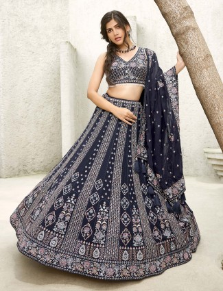 Latest georgette dark grey lehenga choli