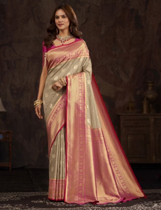 Beautiful grey saree with contrast border