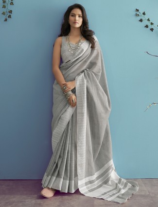 Latest grey linen saree