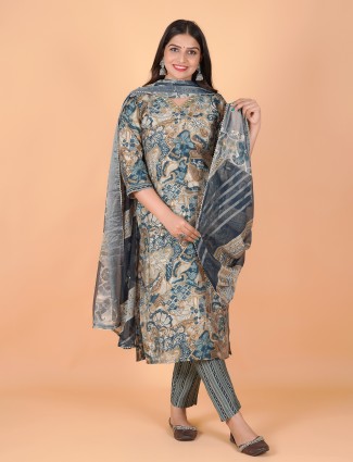 Latest grey printed kurti set