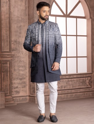 Grey shaded silk wedding indowestern