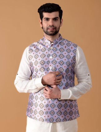 Light blue silk printed waistcoat