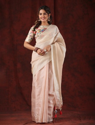 Latest light peach tussar silk saree