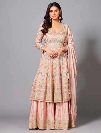 Beautiful light pink georgette sharara suit