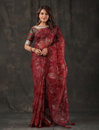 Rich maroon organza saree