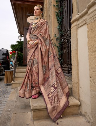 Latest printed silk maroon saree