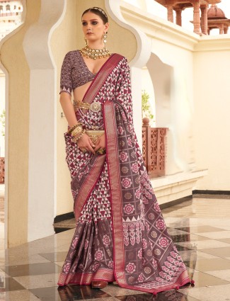 Beautiful printed maroon saree