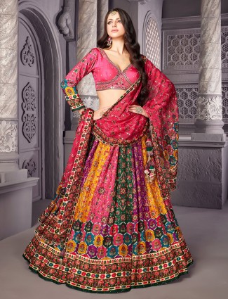 Multi color printed lehenga choli in georgette Fabric