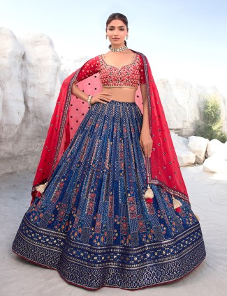 Navy georgette lehenga choli with dupatta