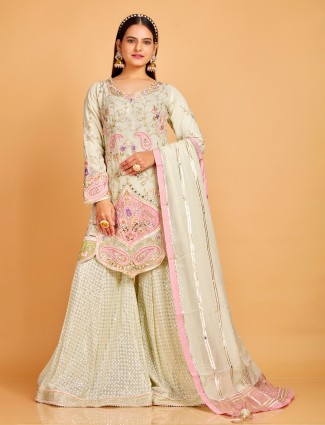 Pista green georgette sharara suit with dupatta