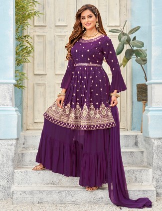 Elegant georgette purple palazzo suit