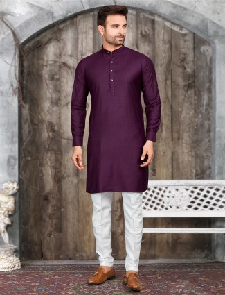 Latest purple plain kurta suit in silk