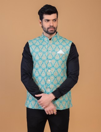 Latest rama blue printed waistcoat