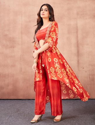 Red silk jacket style salwar suit