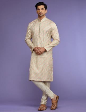 Latest beige kurta suit in silk