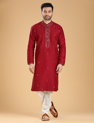 Elegant Silk Kurta Suit in Maroon