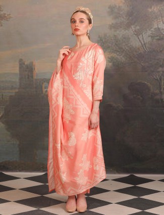 Latest peach silk printed kurti set