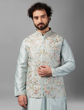 Silk sky blue waistcoat set for wedding