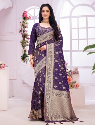 Latest purple tissue silk saree