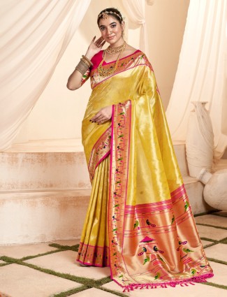 Latest yellow tissue silk saree