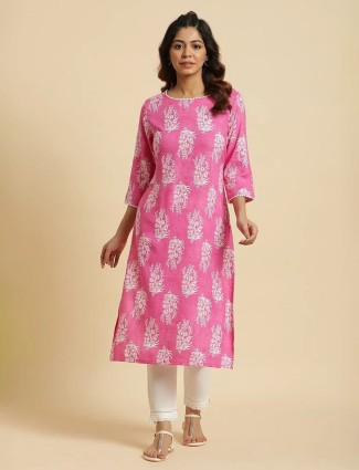 W pink printed cotton kurti