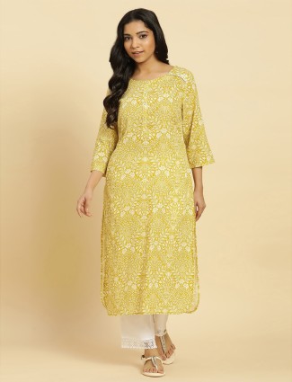 W cotton yellow printed printed kurti