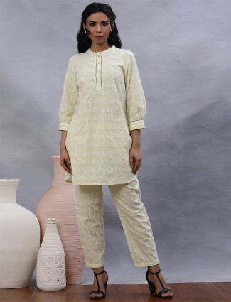 W light yellow cotton kurti with pant