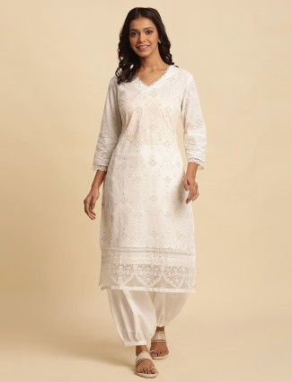 W cotton off-white printed kurti