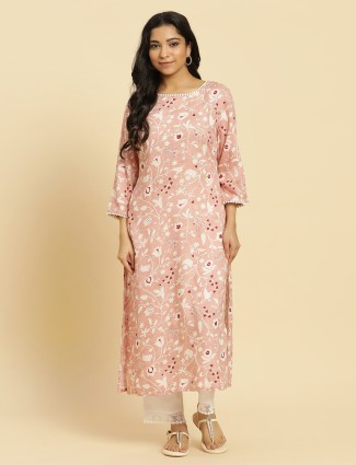 W pink straight printed kurti