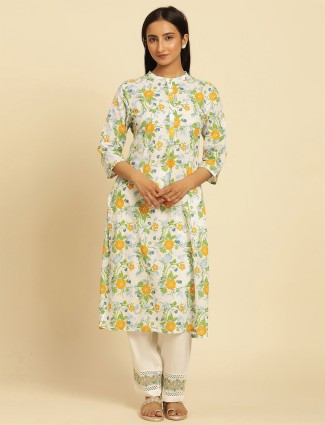 W white printed cotton kurti