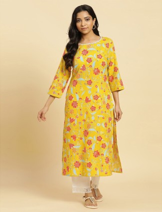 W yellow cotton printed kurti