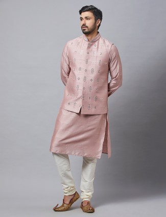 Onion Pink Raw Silk Waistcoat Set