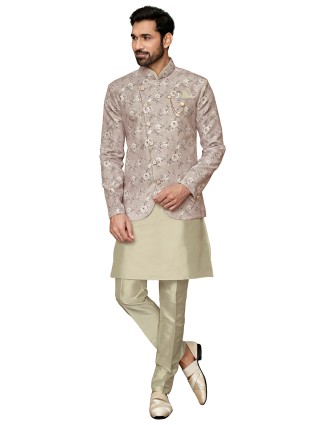 Wedding beige silk indowestern