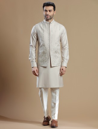 Beige silk waistcoat set for weddings