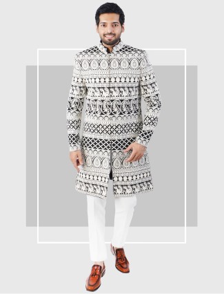 Black georgette wedding men indowestern