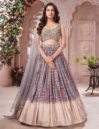 Grey Silk Lehenga Choli for Weddings