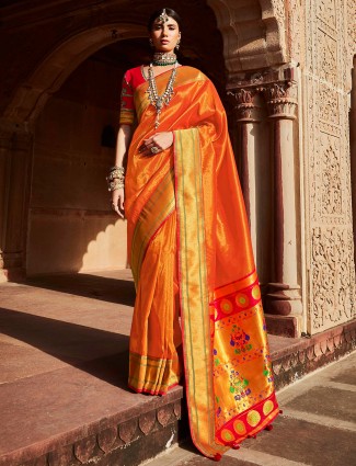 Orange Silk Saree for Women to Wear at Weddings