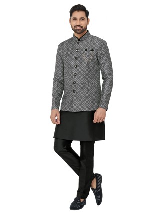 Black and grey silk indowestern for wedding
