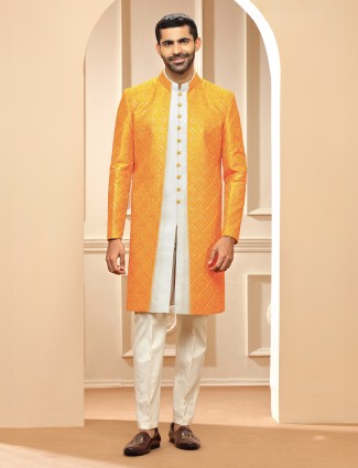 Silk white and orange indowestern