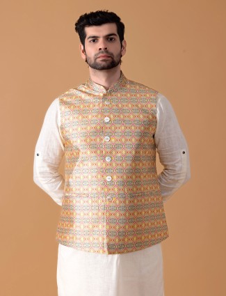 White and yellow printed waistcoat