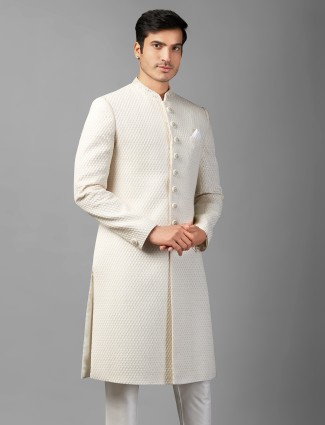 Stunning white silk sherwani