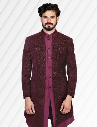 Classy wine embroidery indowestern