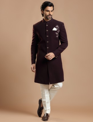 Wine indowestern for wedding in terry rayon